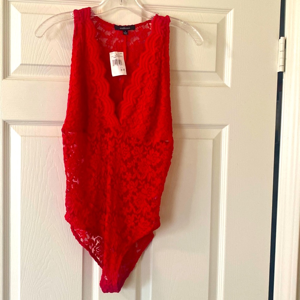 NWT Red lace bodysuit Size L